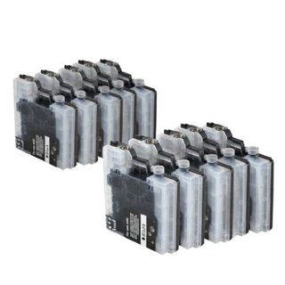 10x Tintepatronen kompatibel mit Brother DCP-385C, DCP-585CW, DCP-6690CW, MFC-250C LC980/LC1100 schwarz (BK (Schwarz))