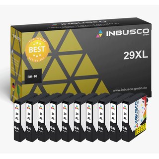 10x XL IBC-29XL Premium-Tintenpatronen Schwarz für Epson Expression XP-3 INB 63 (10x Patronen kompatibel zu Epson 2991 / 29XL BK, je 18ml)