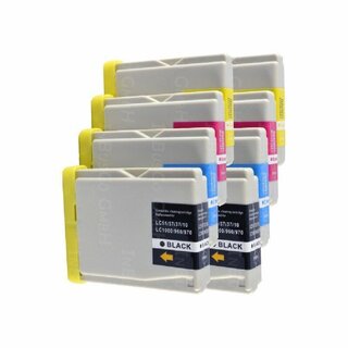 8x Druckerpatronen kompatibel für Brother DCP-150C (2x Black, 2x Cyan, 2x Magenta, 2x Yellow)