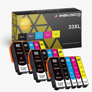 INBUSCO Premium Tintenpatronen fr Epson Expression Premium XP-635 XP-640 33 XL VAR Expression XP-530 15x 33 XL Set kompatibel (3351-3364)