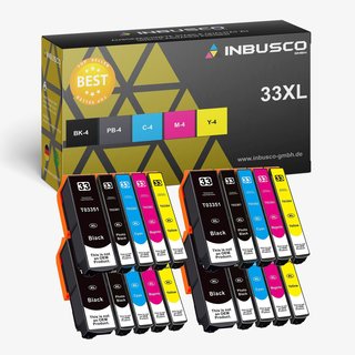 INBUSCO Premium Tintenpatronen für Epson Expression Premium XP-635 XP-640 33 XL VAR Expression XP-530 20x 33 XL Set kompatibel (3351-3364) (20x BK 4x, CY 4x, MG 4x, YE 4x, BK 4x)