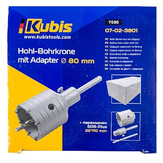 Hohl-Bohrkrone mit Adapter 80 mm, YG8C + Adapter SDS-Plus 22*110 mm