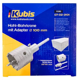 Hohl-Bohrkrone mit Adapter 100 mm, YG8C + SDS-Plus-Adapter 22*110 mm