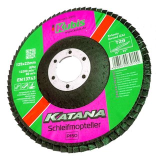 Schleifmopteller / Lamellenschleifscheiben T29 P150, 125 * 22 mm, Zirconia KATANA