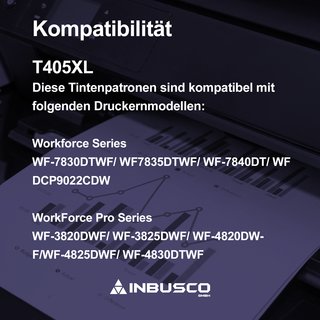 4x Tintenpatronen T405XL BK  kompatibel mit  Epson WorkForce : WF- 3830/WF- 4820/ WF- 4825/ WF- 4830/ WF-7830DTWF/WF-7835DTWF/WF-7840DTWF
