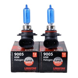 2x HB3 / 9005 Halogenlampen mit Xenoneffekt (Super White), 12 Volt, 60 Watt, 9005, HB3, 60/65 W SW